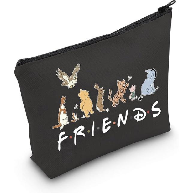 POFULL Cartoon Character Friends Lover Zipper Pouch Makeup Bag (Cartoon Friends Cosmetic Bag) Black Cartoon Friends Bag