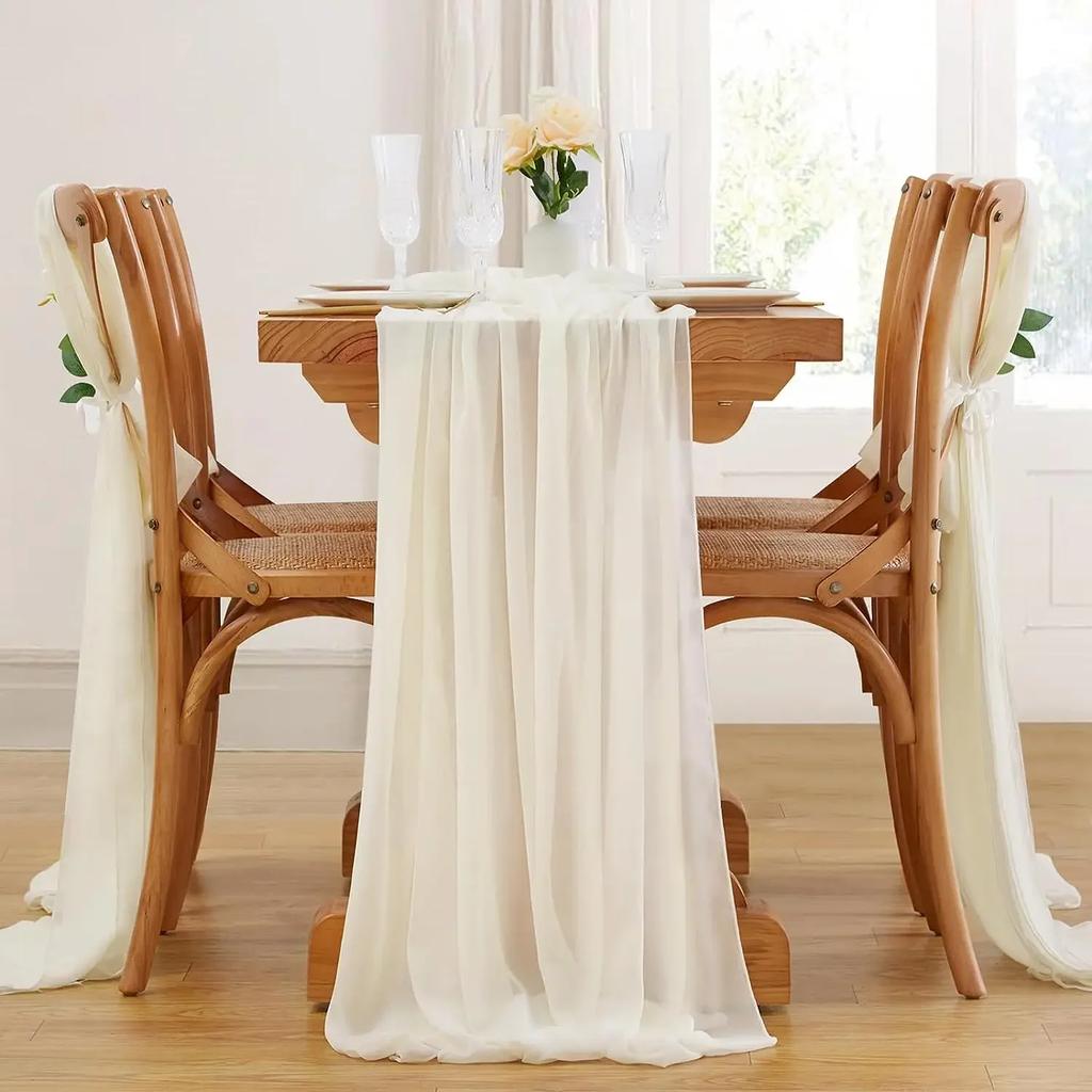 4PCS Sage Green Chiffon Wedding Table Runner,Chair Sashes Gauze Sheer Vintage Dining Birthday Party FestivalCake Table Decor