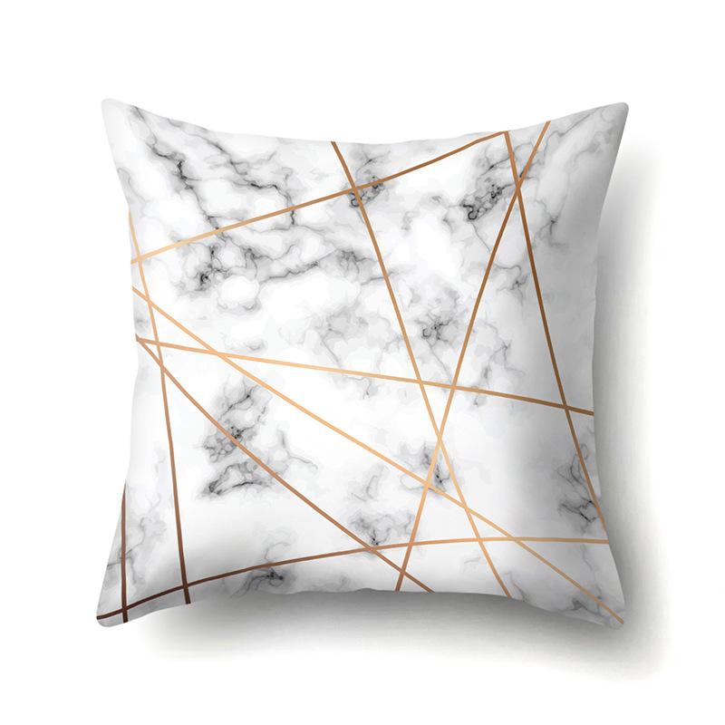 Polyester Pillow Case Nordic Ins Style Marble Geometric Printed Peach Leather Velvet Living Room Sofa Pillow Case