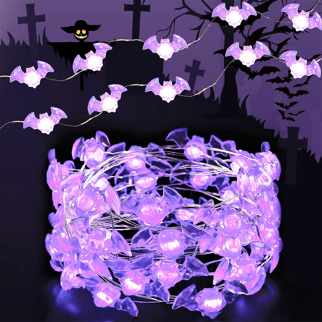 Xiaomi 1pc 20/30 LED Halloween Bat Copper Wire String Light Battery Powered Purple Bat Fairy Lamp For Home Bedroom Festival Party Decor