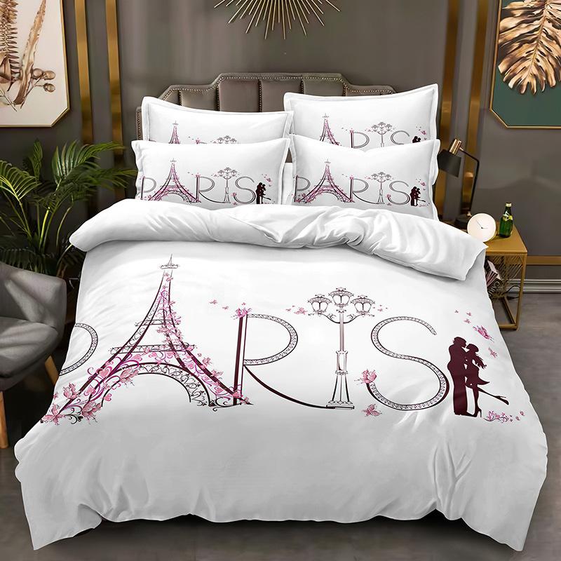 3D Paris Tower Sängkläder Set Romantic Love Down Påslakan DE/AU/EU Full Size Luxury Quilt Cover Dam Romantisk Sängöverdrag