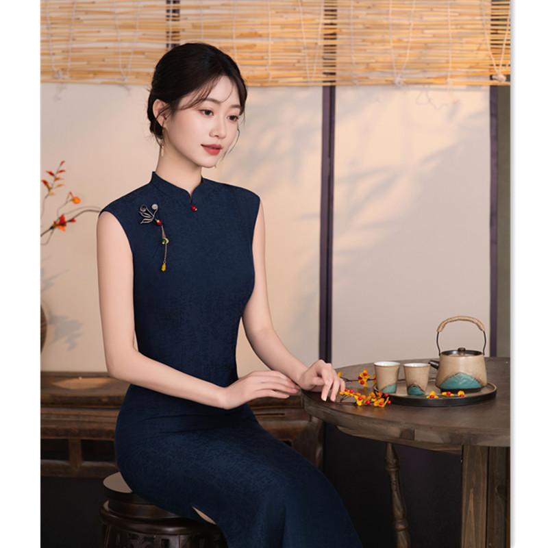 Solid color Hong Kong style cheongsam women's summer style new Chinese style daily national style literary and artistic cotton and linen fashion