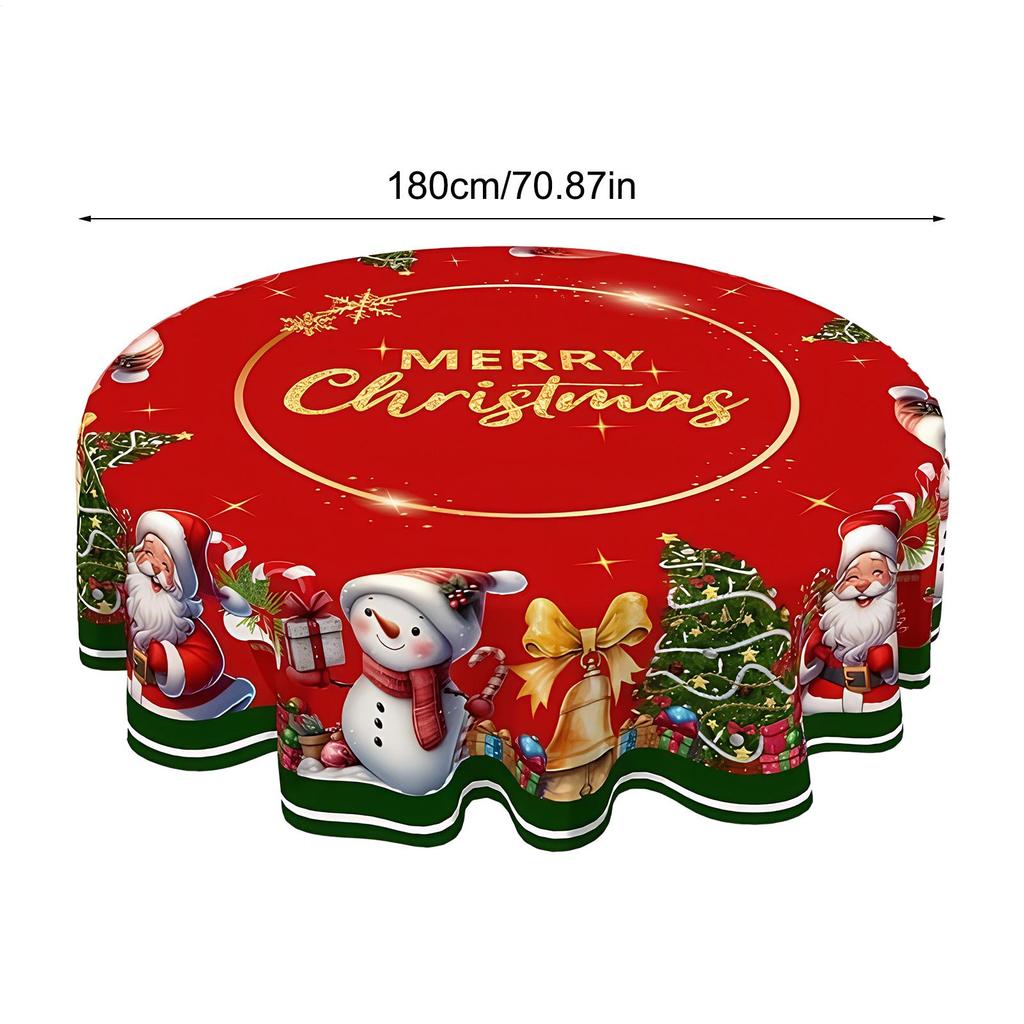 150/180cm Christmas Snowman Circular Tablecloth Vintage Polyester Red Cover Protector Christmas Tablecloth Protector Cover