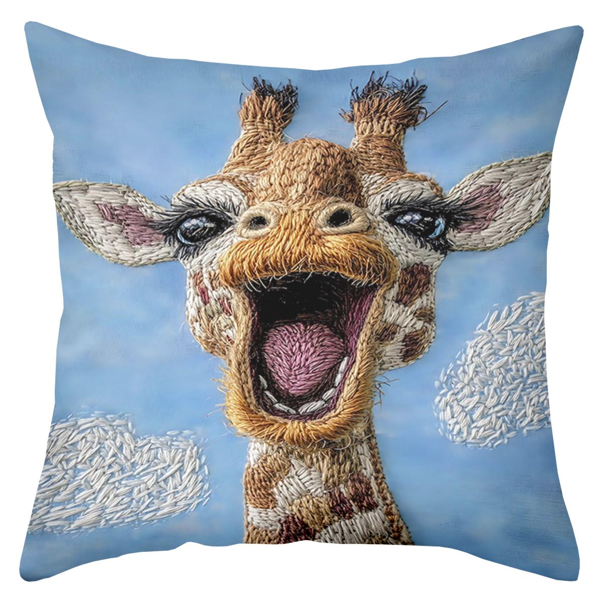 

2D flat printing Cute Giraffe Pattern Blue Cushion Pillow Decor Polyester pillowcase sofa decorative cushion cover 16x16Inch