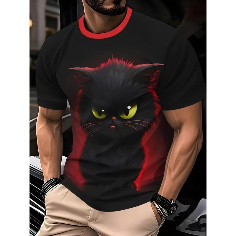 

Cute Cat Graphics T-shirts Summer Fashion Short Sleeve 3D Funny Animals Printed T-Shirts Trend Streetwear Casual Loose Men s T-shirts 6XL