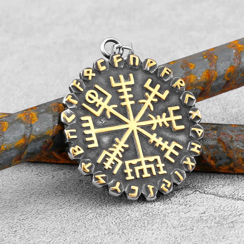 316L Stainless Steel Viking Odin's Symbol of Norse Runic Pendant Necklace Viking Rune Vegvisir Compass Amulet Pendants