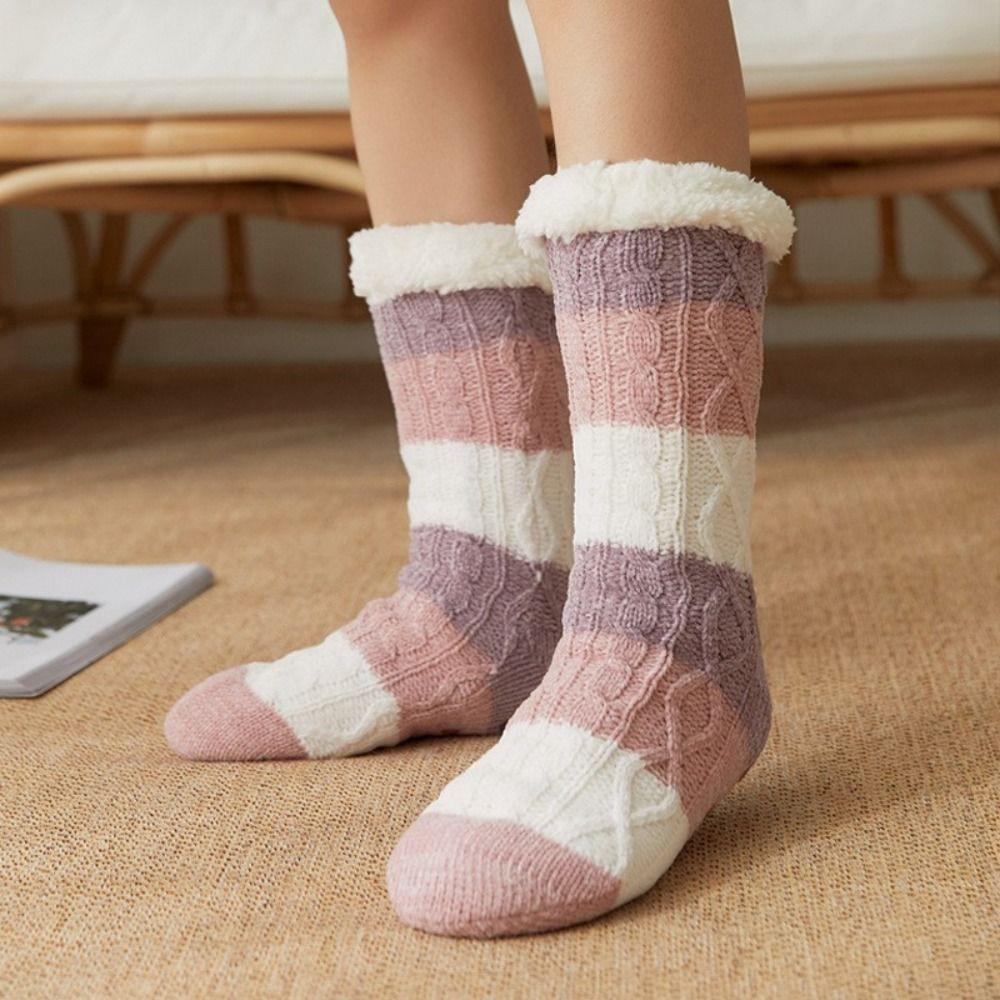 Thicken Stripe Fleece Socks Fried Dough Twist Winter Floor Socks Sleeping Socks Women  Fall Winter