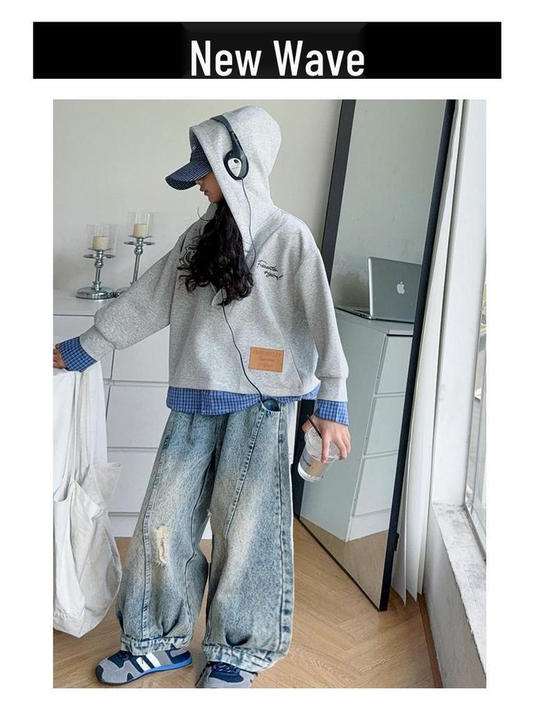 Girls' Trendy Autumn Sweatshirt & Jeans Set: 2025 Two-Piece Fashion