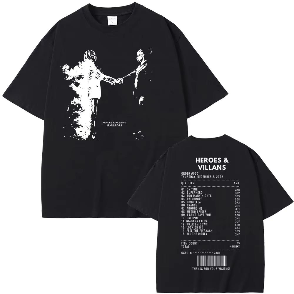 

Rapper Metro Boomin Heroes & Villains Double Sided Print T-shirts Men Women Hip Hop Vintage Oversize Tshirt Male Cool Streetw... S разноцветный
