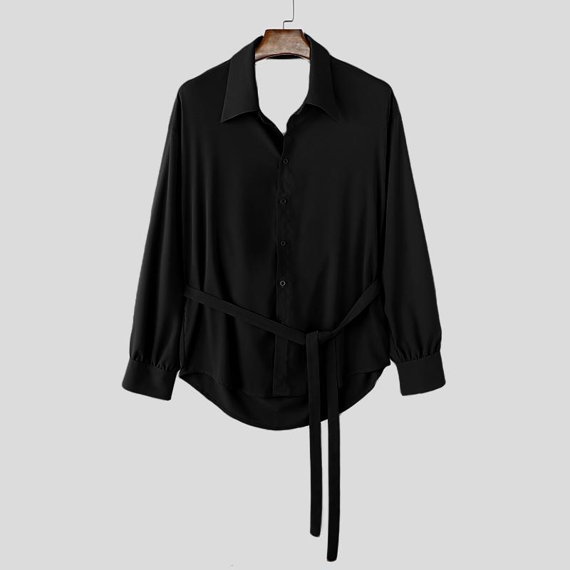 

INCERUN Мужские рубашки с длинным рукавом, на пуговицах, свободные, повседневные, с открытой спиной XL чёрный