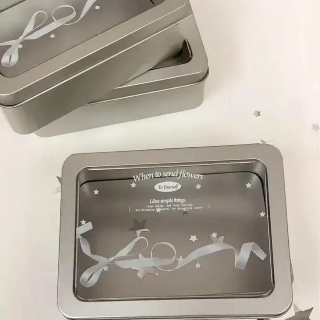 1 Piece Creative Design Kpop Photocard Organizer Sliver Color Bow Stationery Desktop Holder Portable Mini Stuff Storage Box