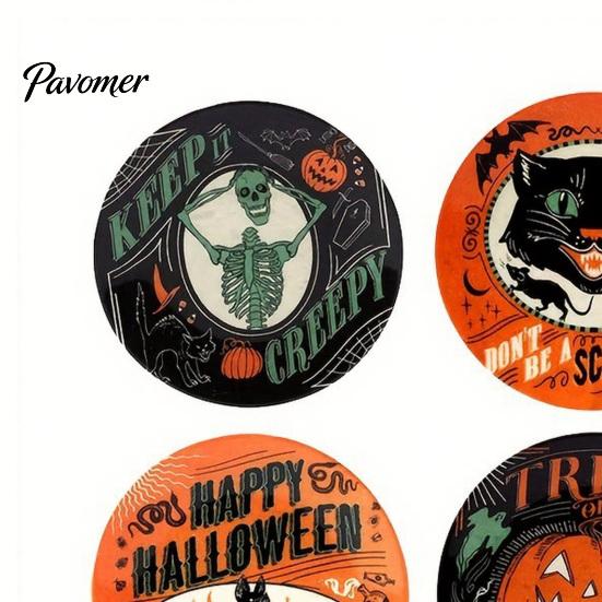 Decorative Placemats for Fall Home Decor Halloween Wooden Coasters, Dining Table, Heat Resistant Table Mats Coasters Party with Pumpkin Ghost Skeleton