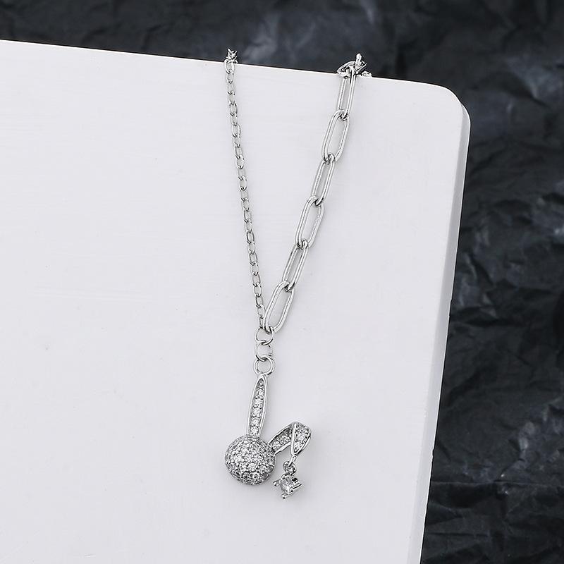 Cute Bunny Necklace Female Design Girl Heart Single Diamond Zircon Zodiac Rabbit Collarbone Chain Girlfriend Gift