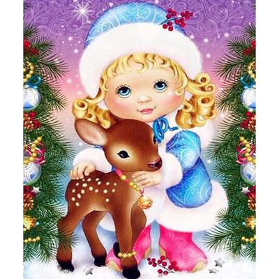 DIY Diamond Embroidery Girl and Deer Full Round Diamond Painting Cross Stitch