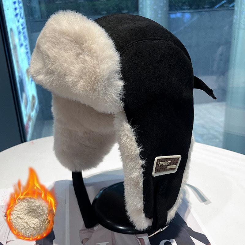 Thickened Suede Lei Feng Hat In Winter Electric Car Outdoor Riding Plus Velvet Warm Windproof Cold Ear Protection Hat for Women