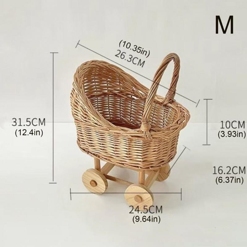 Handwoven Stroller Shaped Flower Basket with for Floral Arrangements Portable Storage for Home Decoration