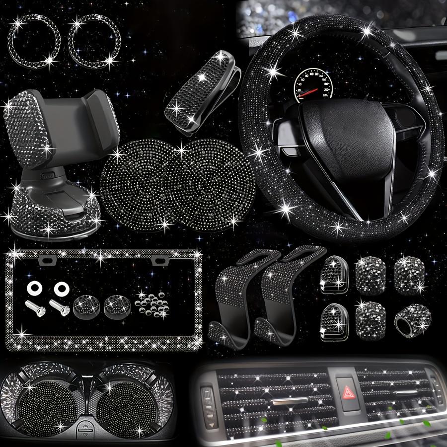 26pcs of Car Interior Cover Steering Wheel Cover License Plate Frame Car Hook Water Coaster One-Button Start Ring Air Outlet Decorative Strip Set