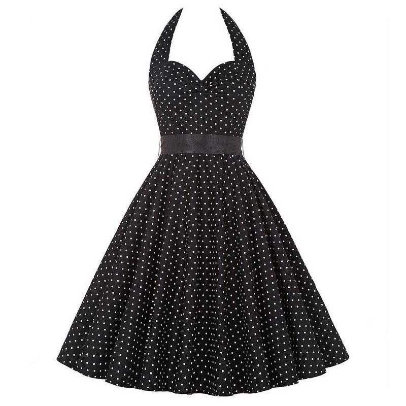 Elegante Vestito da Festa a Pois Vintage Anni '50 stile Halter di Audrey Hepburn