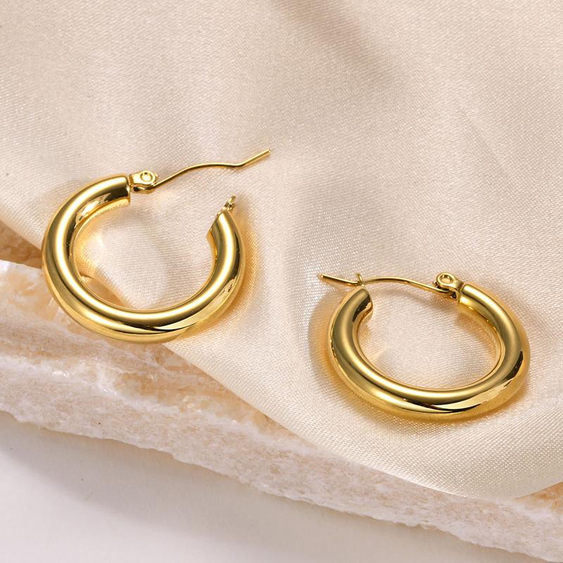5mm Thick Round Stainless Steel Hoop Earrings for Women Classic Temperament Circle Ear Buckle Female Party Daily Jewelry