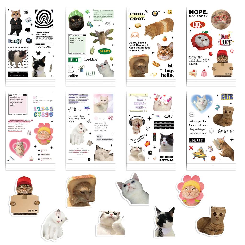 8 Styles of INS Cat Expression Meme Stickers Waterproof Diary Hand Account Stickers Gu Card Stickers DIY Decorative Stickers