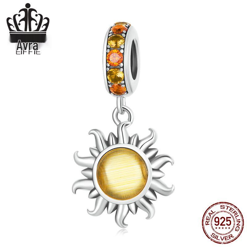 Everlove Minimalist Sun & Stars Sterling Silver Bracelet with Gold Glass and Zircon Charms - SCC2210