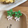 2026 New Arrival Double Color Enamel Flower Rhinestones Hanging Dangle Earrings for Women Statement Beach Holiday Jewelry