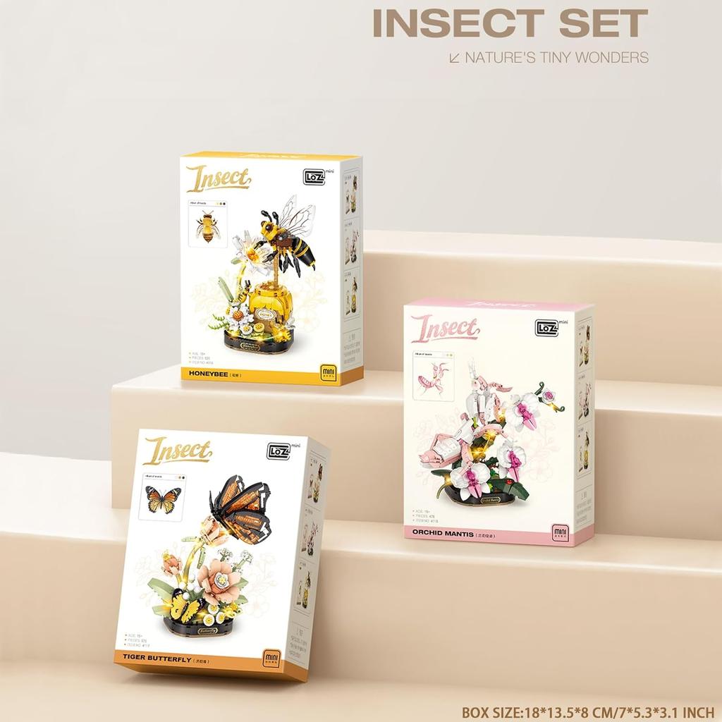 Insect Flower Building Blocks Set,Colorful Construction Building Bricks Toy with a Science Popularization Card,Creative Home Decoration (Honeybee)