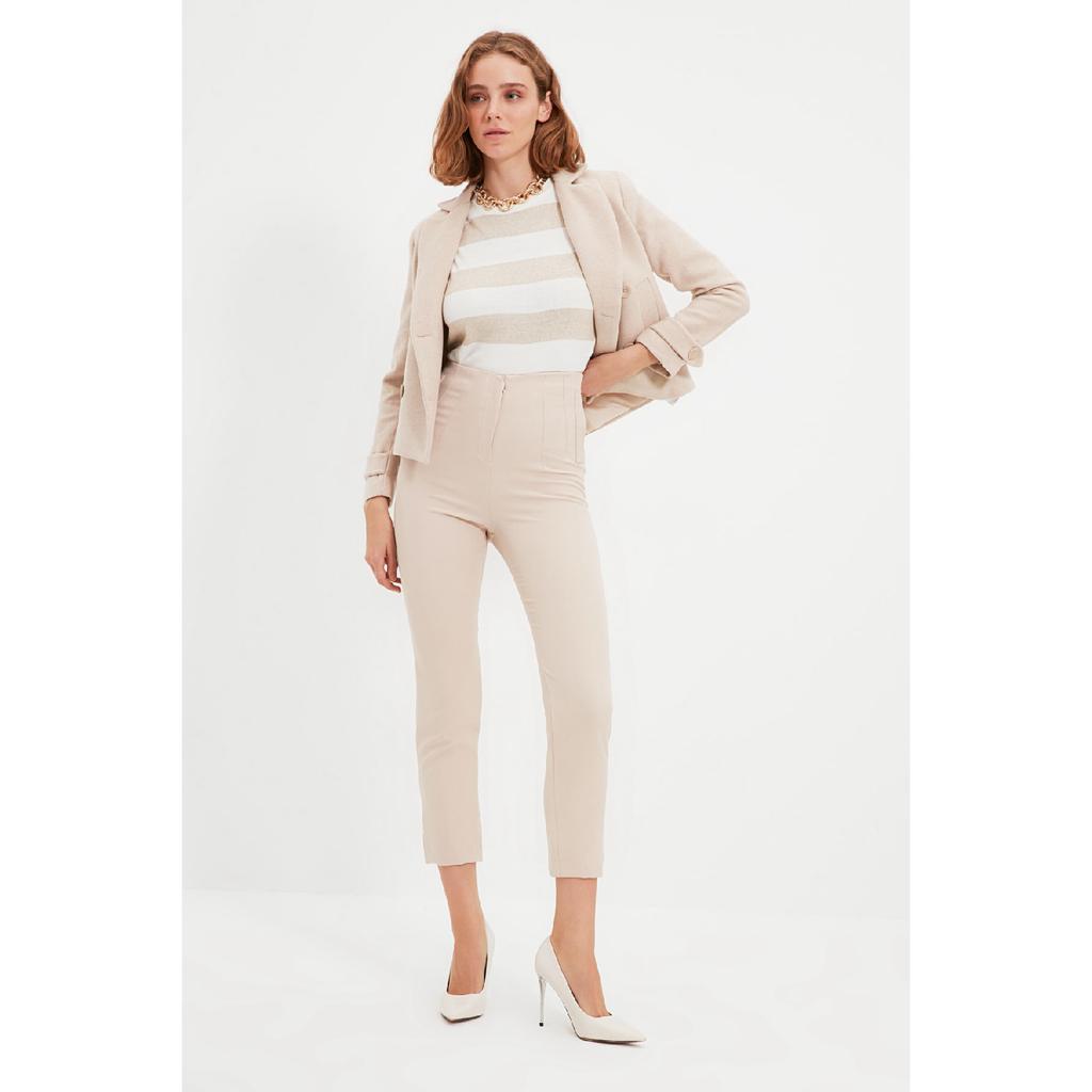 Czarne tkane spodnie w papierosowe wzory, z wysokim stanem i do kostek Twoss20pl0515