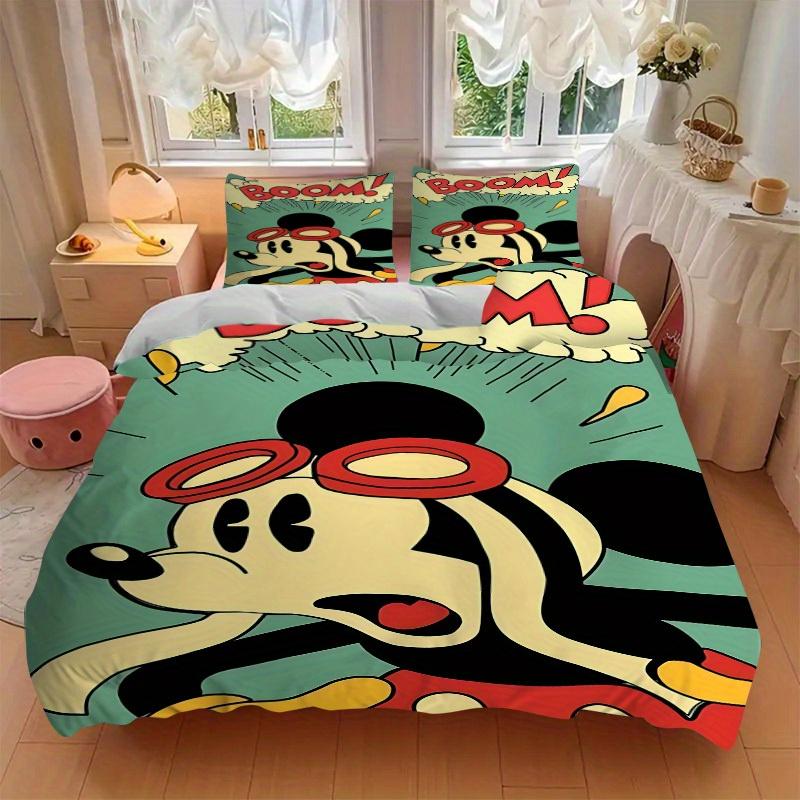 3pcs Mickey Mouse Printed Bedding Set, Breathable And Soft, Machine Washable, Christmas Gift, Suitable for Bedroom Decoration, 101