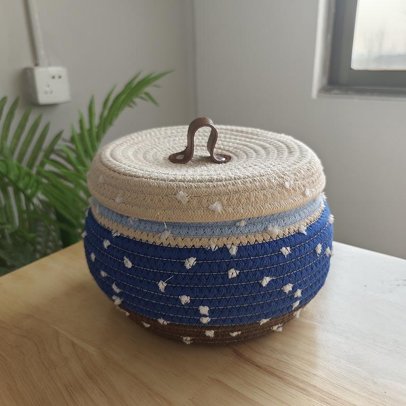 Cotton Rope Storage Basket with Lid, Desktop Storage Box, Storage Basket, Key Supplies, Woven Cosmetic Storage Basket, Underwear