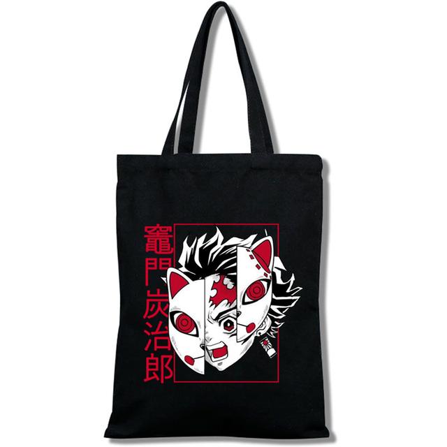 Kawaii Dämonentöter: Kimetsu No Yaiba Anime Einkaufstasche, Einkaufstasche, Reisetasche, Canvas-Tasche, Einkaufstasche, weiße Strandtasche