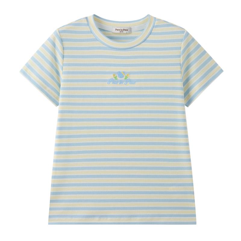 PawinPaw Girls Summer Cartoon Bear Striped T-shirt 130