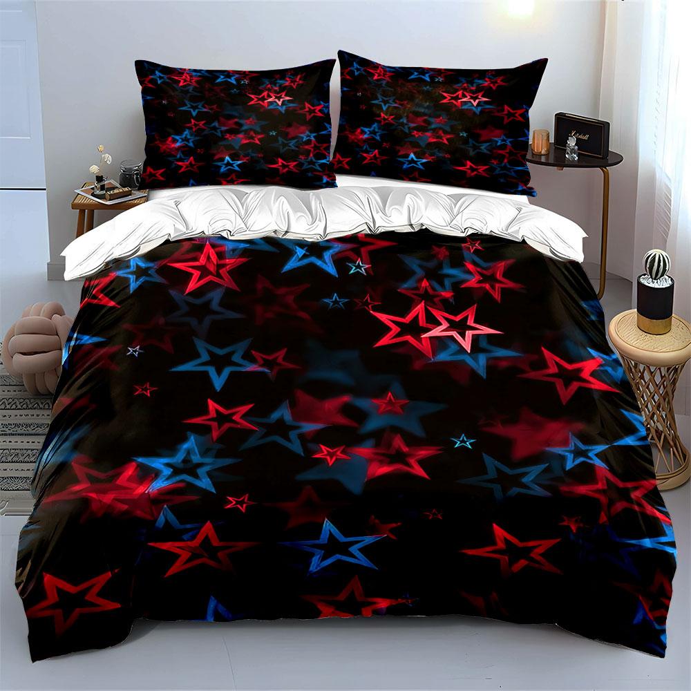 Red and Blue Starry Bedding Set Bedding Duvet Cover Set Duvet Cover Pillowcases  (1 * Duvet Cover 2 * Pillowcases, Without Duvet Insert)