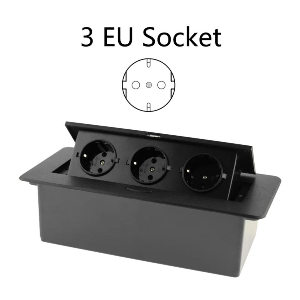 Aluminum Panel Desk Socket EU Socket Desktop Outlet With Cable Plug Hidden Socket  Kitchen Counter