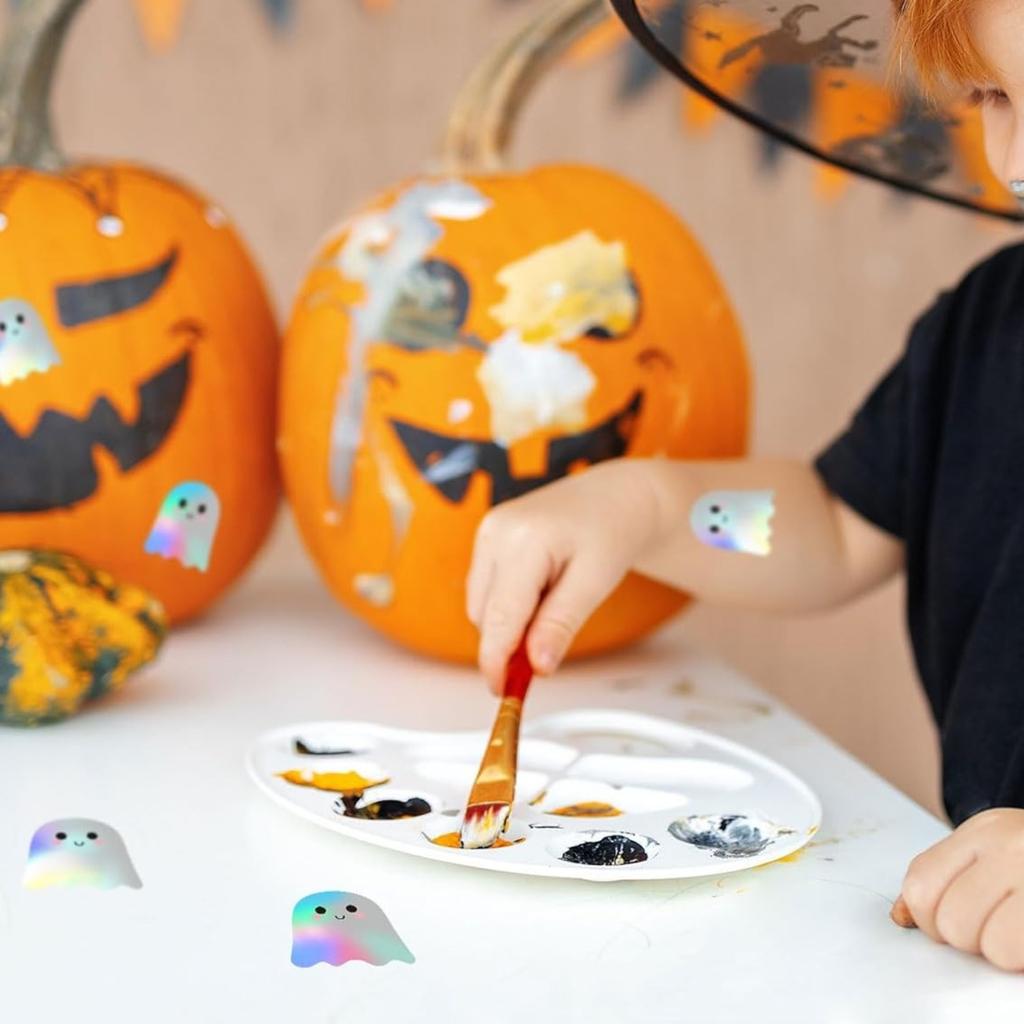 Halloween Boo Geister Aufkleber - Laser Holographisch Wasserdicht Selbstklebende Decals für Briefumschläge Notizbücher Halloween Dekorationen