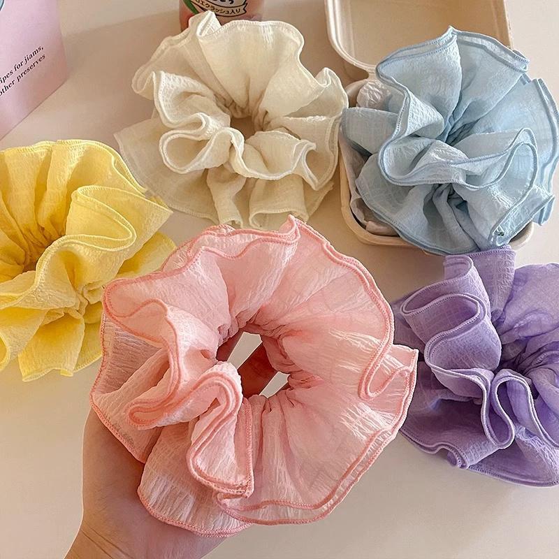 1/5PCS Spring/Summer Mesh Large Intestine Hairband Candy Color Headflower Fairy Little Fresh Korean Fold Hairstring New Style