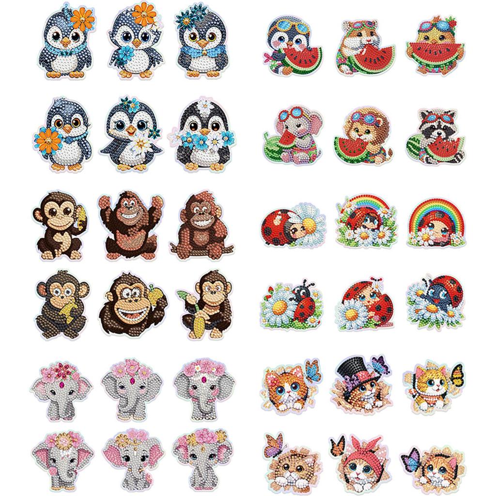 6Pcs Animal DIY Acrylic Diamond Painting Fridge Magnets DIY Diamond Painting Magnets Kit Crystal Sparkling Diamond Magnets Set