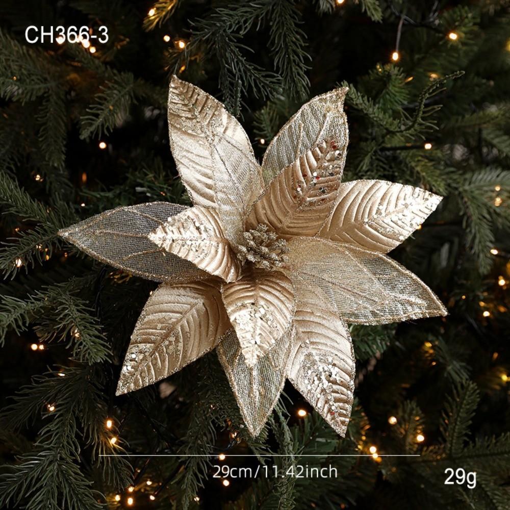 Glitter Artificial Poinsettia Flower 29CM Simulation Flowers Sequins Flower Christmas Decoration