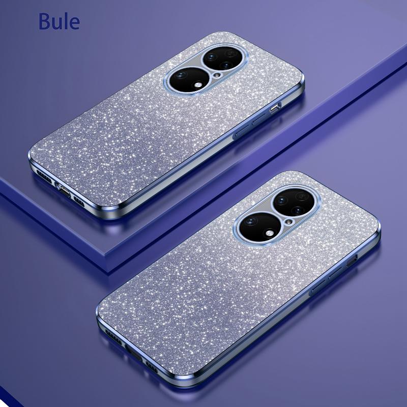 

For Huawei P50 Luxury Electroplated Glitter Case For Huawei P50 Pro Soft TPU Bumper Transparent Phone Back Cover For P50 синий