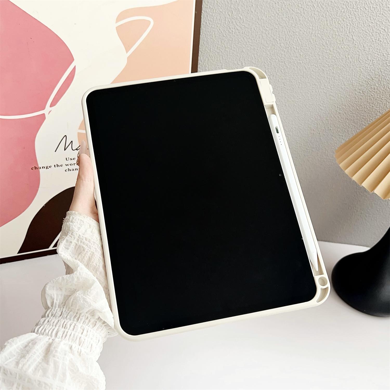 

For iPad Pro 11 (2024) Case Solid Color TPU Tablet Cover with Pencil Holder White
