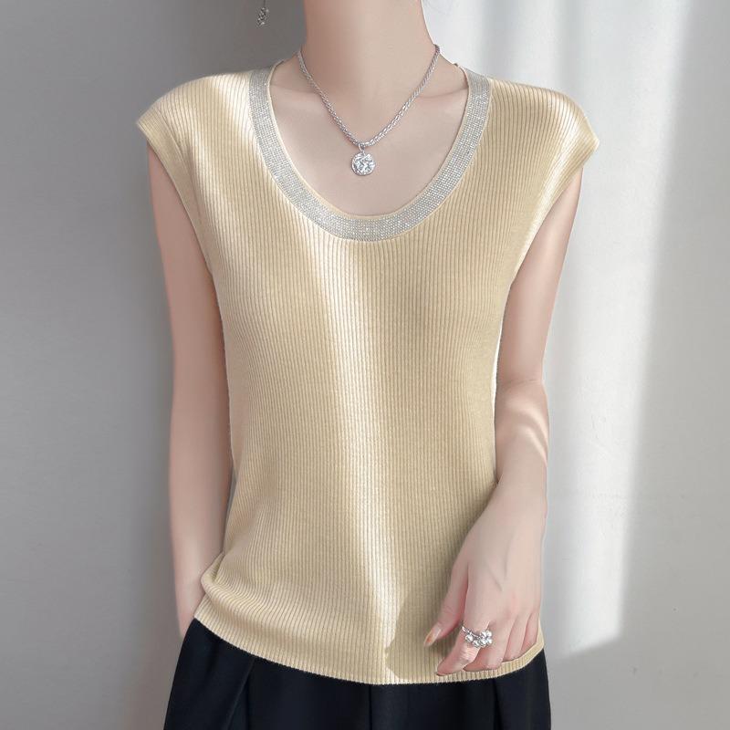 Damen Frühling Neu Kammwolle U-Ausschnitt Rautenstrickweste Locker Ärmellos Einfarbig Kleine Weste