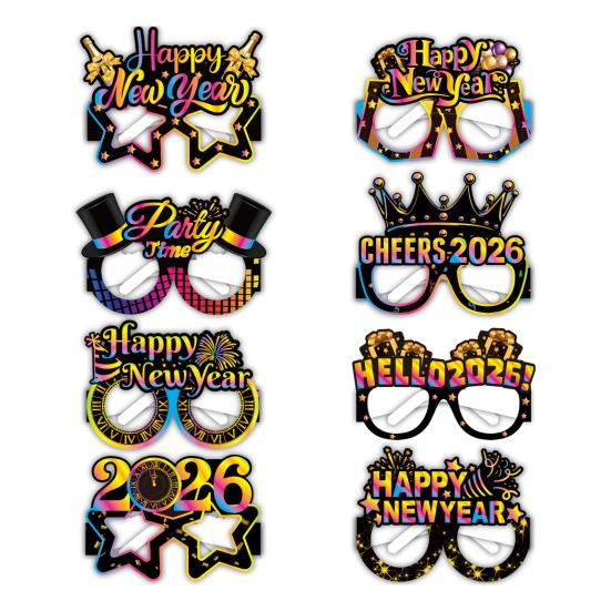 

8 Pcs Happy New Year 2026 Paper Glasses New Year Party Eyewear Supplies for New Year s Eve Party Favors Photo Booth Props 8pcs