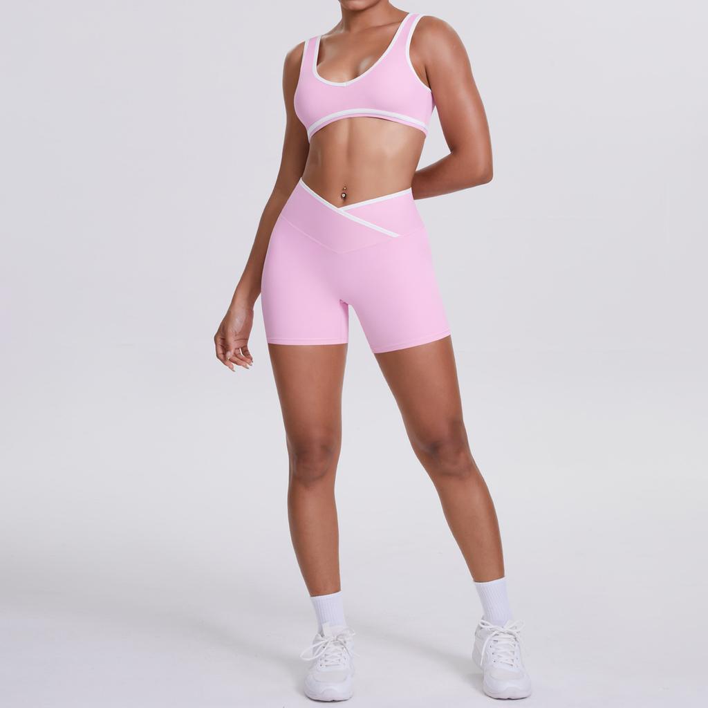 New double-sided abrasive contrasting colors, tight-fitting and breathable cross yoga suit, sports running and fitness two-piece suit