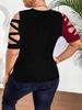 Damski Top Kolorowy Blokowy Z Odkrytymi Ramionami, Krótki Rękaw, Wyszczuplający, Elastyczny, Duży Rozmiar