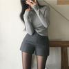 Women's Grey Wool Wide-Leg High-Waisted Shorts, 2025 Autumn/Winter, Plus Size, Casual Loose Fit.