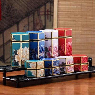 Creative Hexagonal Tea Box Small Tinplate Tea Storage Tank Sealed Tea Storage Container Tea Set Accessories