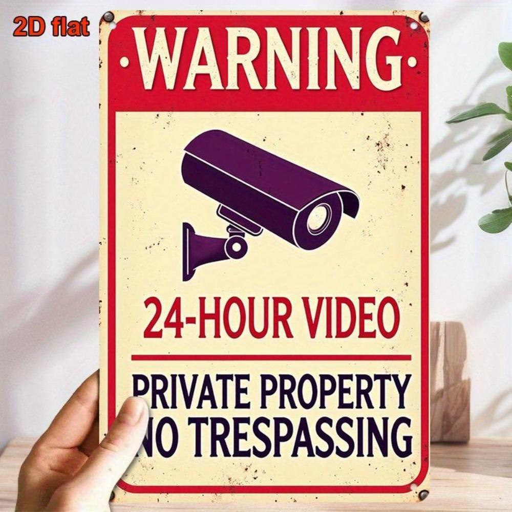 Warning Hour Video Private Property No Trespassing Camera Tin Sign Vintage Durable Metal Plaque Wall Decor Home Office Bar