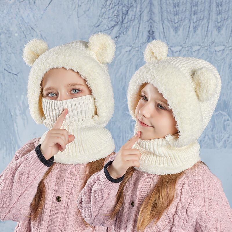 Winter Warme Kinder Bär Hut Gesichtsmaske Gehörschutz Hut Kälte-Beweis Plüsch Balaclava Hut Mit Kapuze Hals Wärmer Outdoor