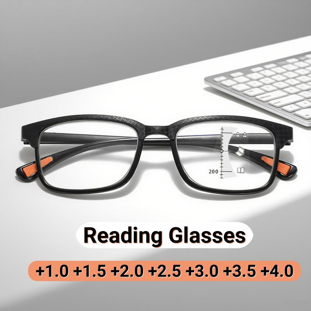 New Fashion Classic Square Progressive Multifocus Women'S Reading Glasses Ultra Light Neutral Anti Blue Light Glasses