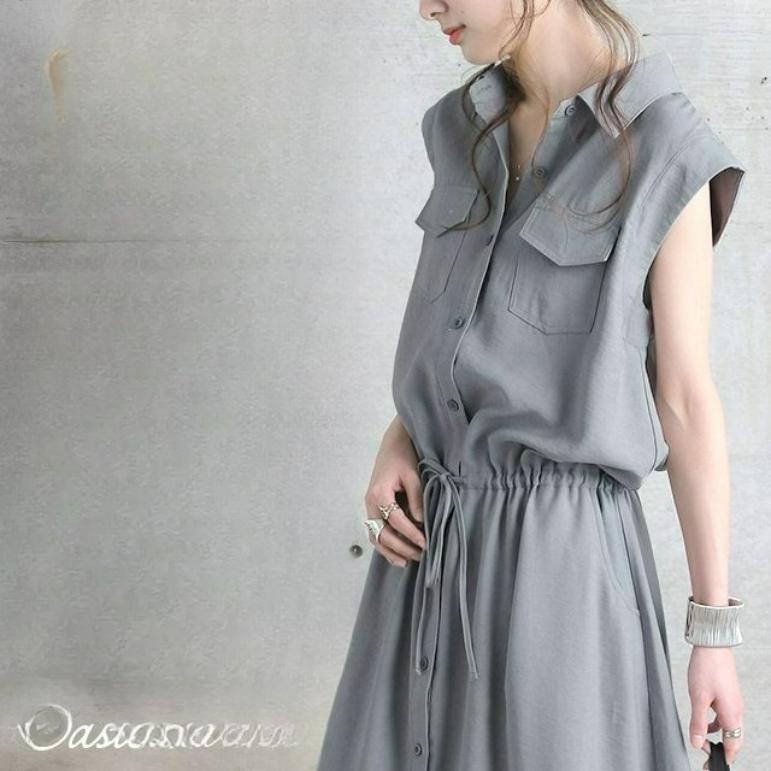 

Весеннее повседневное платье без рукавов средней длины с лацканами, украшенное манжетами XS серый